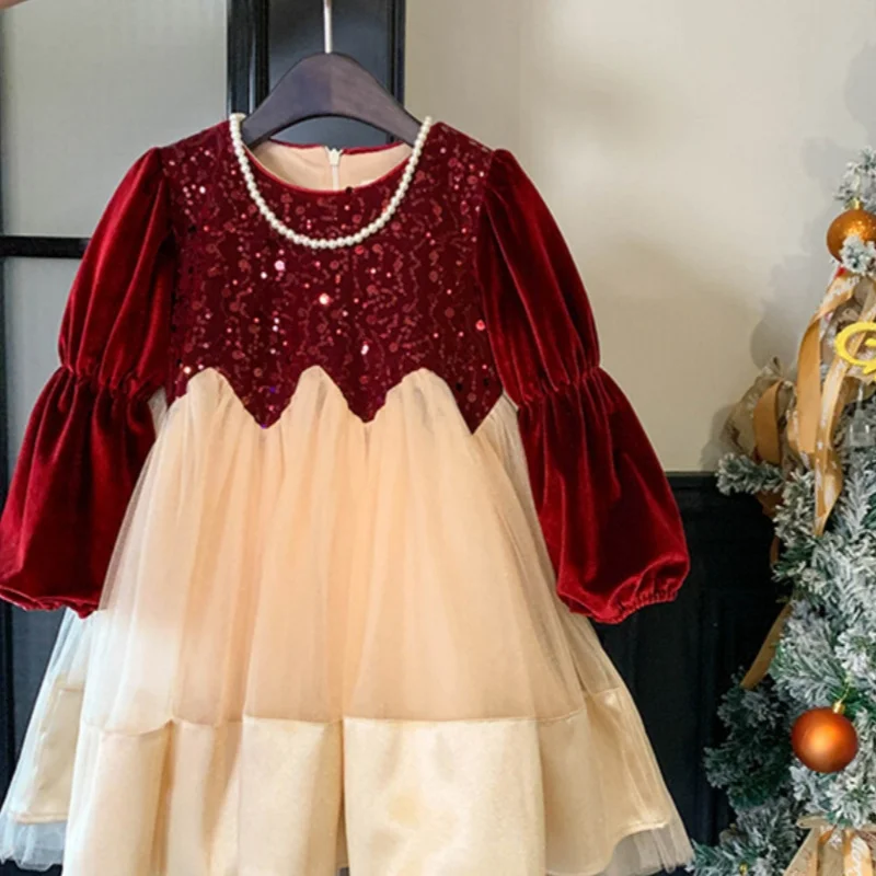 

Girl Dress Kids Baby Party Birthday Evening Gown 2024 Sequin Spring Autumn Cotton For Wedding Flower Girl Dress Children Clothin