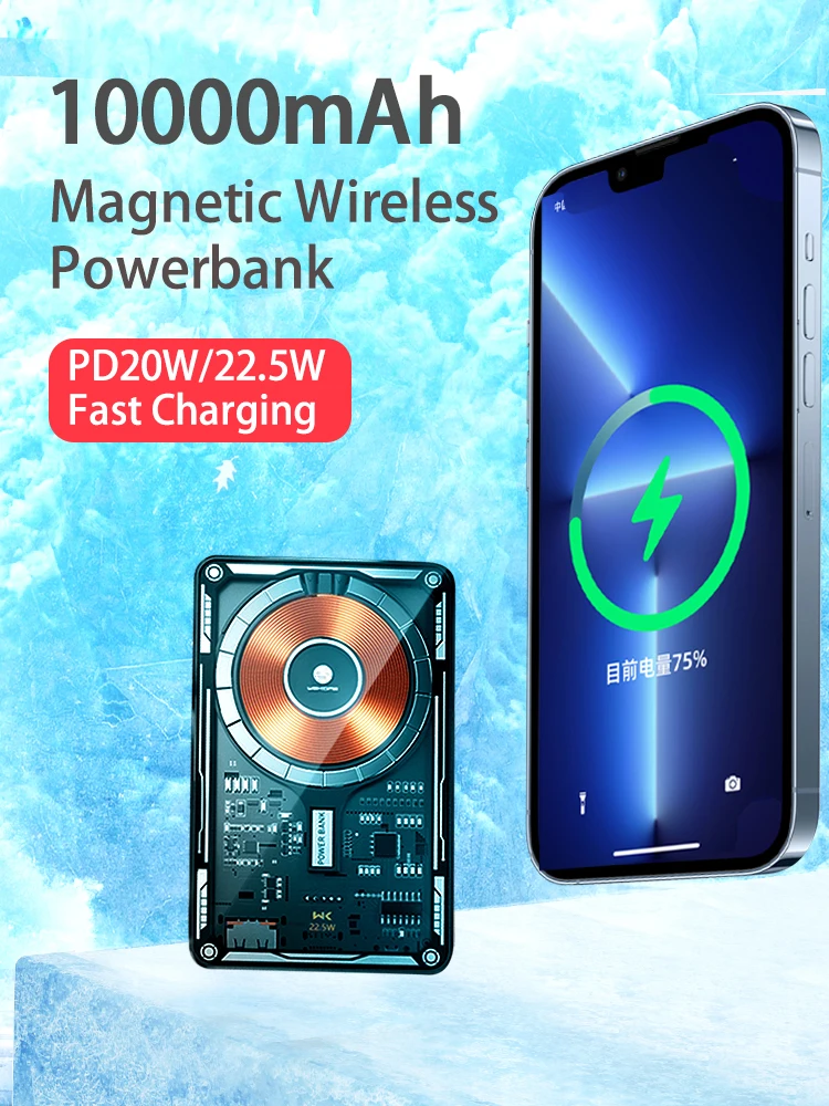 Power Bank Wireless Charging Pd20w Transparent External Battery Mobile