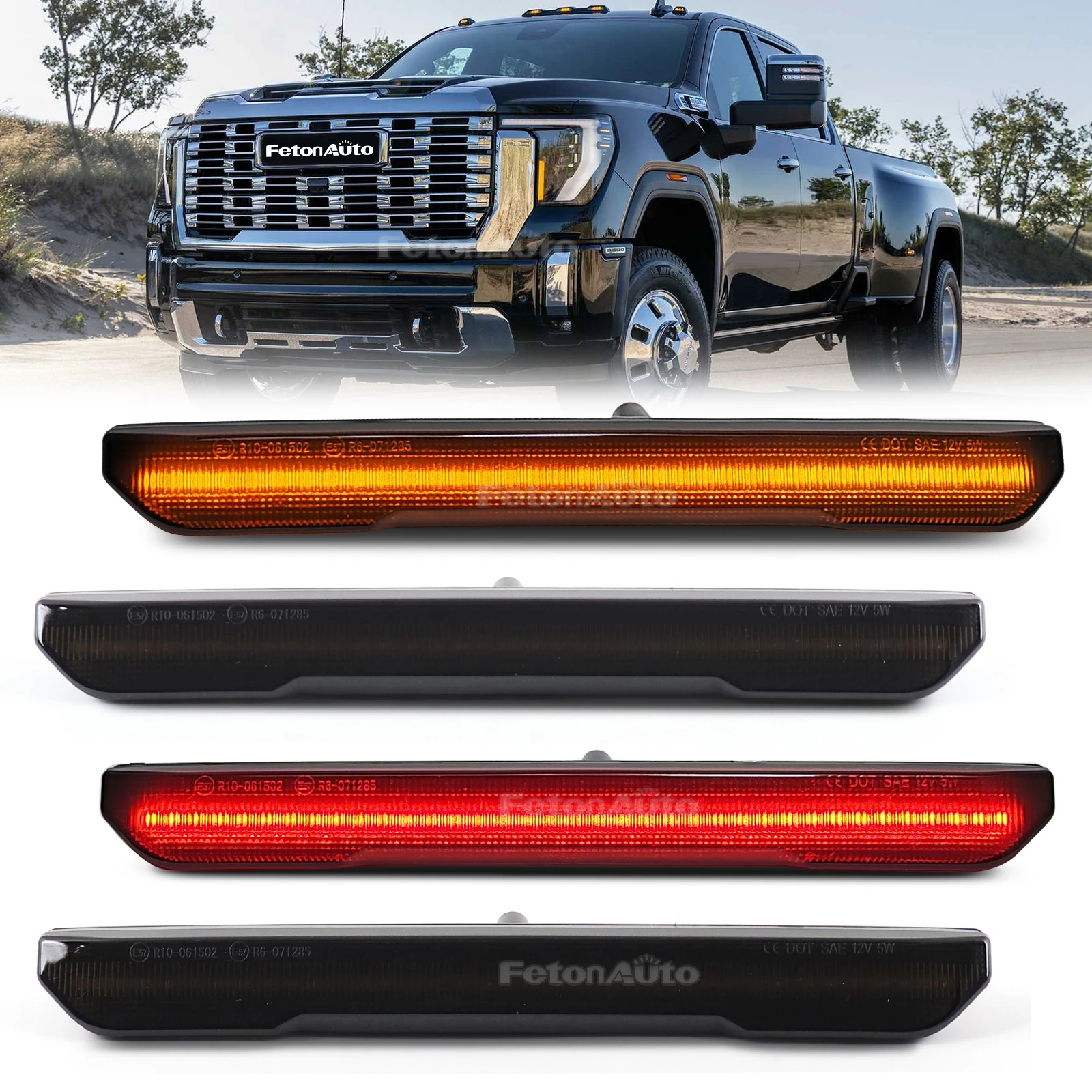 

Smoked Lens Amber Front Rear Red Fender Sidemarkers Driver Sides Lamps For 2020-2022 GMC Sierra 2500HD 3500HD Pickup Truck