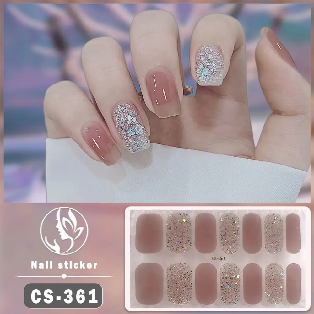 INS Trendy Gel Nail Stickers Foil Glittering Gel Nail Polish Strips Self-Adhesive Gel Full Nail Wraps Nail Art Stickers