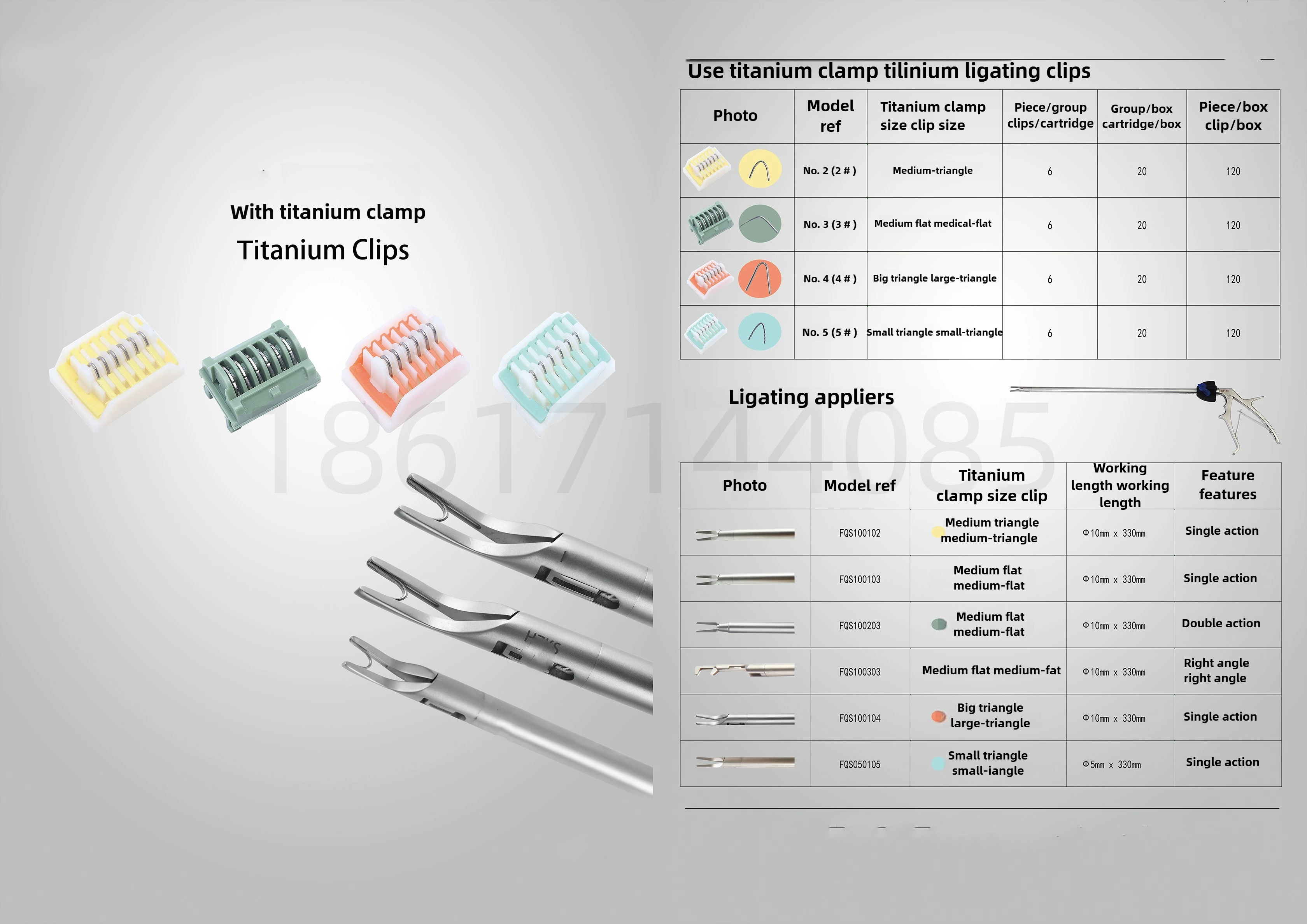 Titanium clips sizes