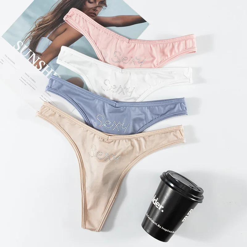 Rhinestones Letter Sexy Underwear for Women Low Rise Thongs Y2k