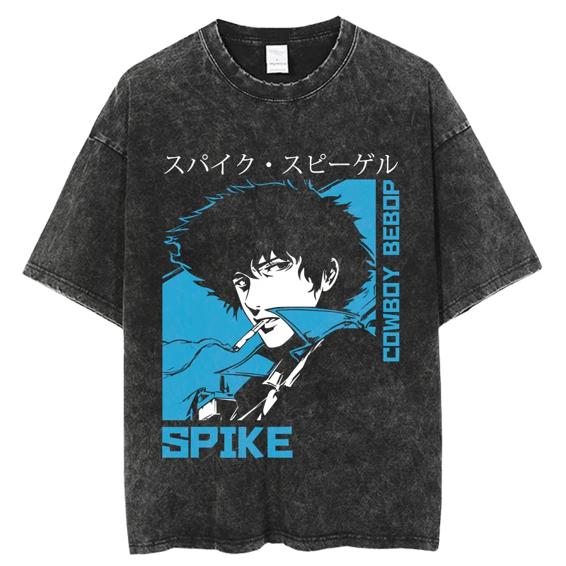 

Cowboy Bebop Japanese Anime Streetwear Tshirt Vintage Washed Harajuku Hip Hop Tees Oversized 100% Cotton Unisex Tops