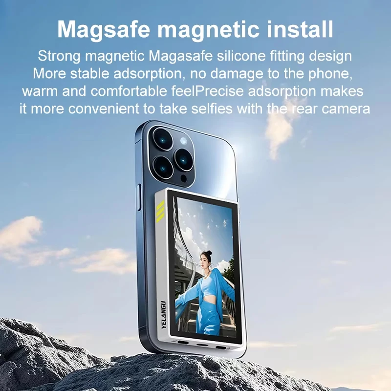 YELANGU TP01 Wireless Monitor Screen Using Phone Rear Camera For Selfie Vlog Live Stream Compatible with IOS Android