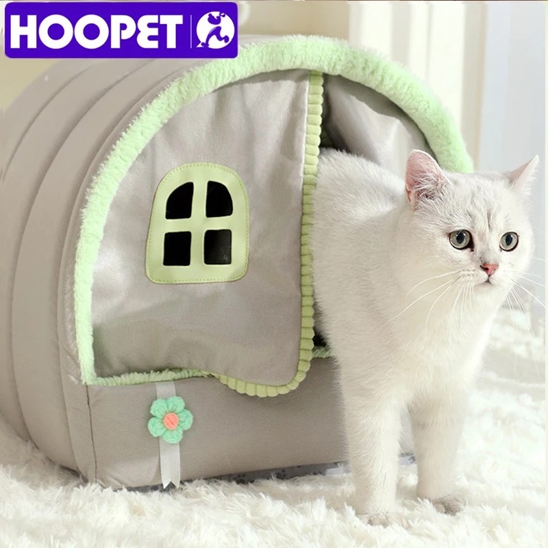 HOOPET Cat House Warm Pet Tent Basket Cozy Kitten Cushion Pet House Small Dog Mat Cat Sleeping Cave Pets Bed Supplies