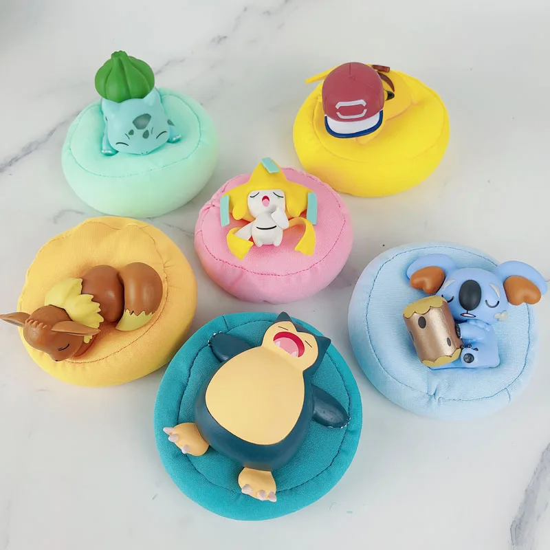 Genuine Anime Toy Boxed Pokemon Figures Kawaii Pikachu Snorlax Bulbasaur  Eevee sleeping position Model For kid Birthday Gifts