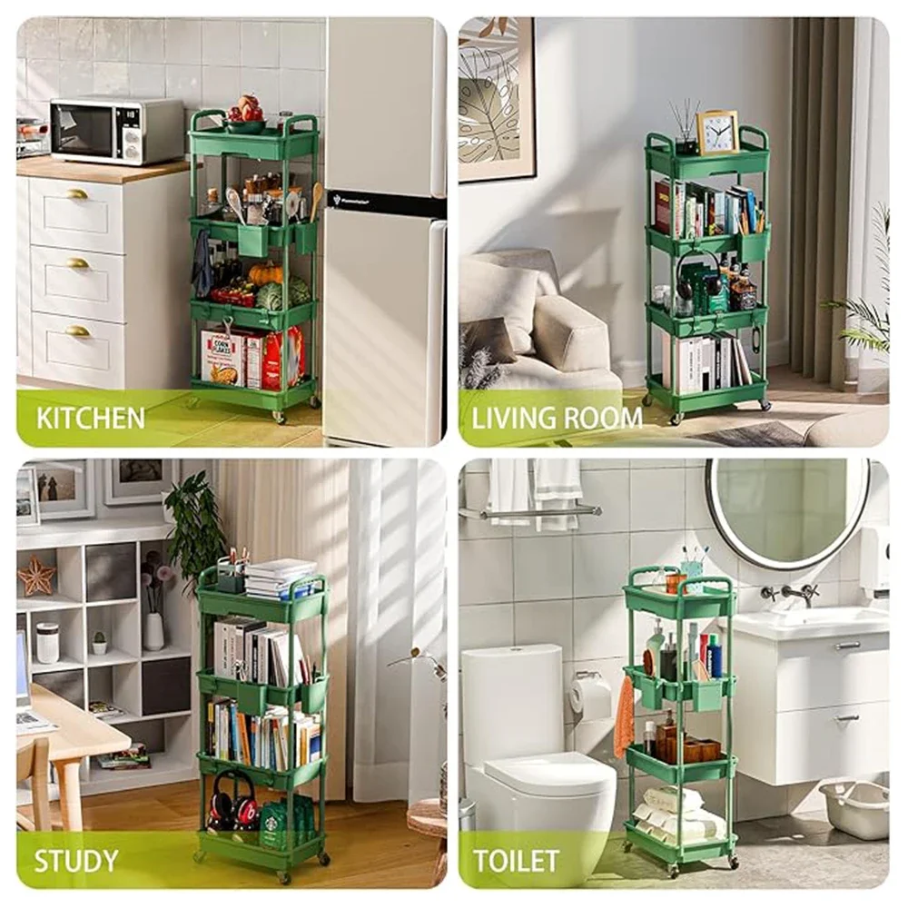 4 Tier Rolling Utility Cart with Drawer, Cart Made of Multifunctional Storage Organizer Tool for Kitchen,Bathroom,Living Room