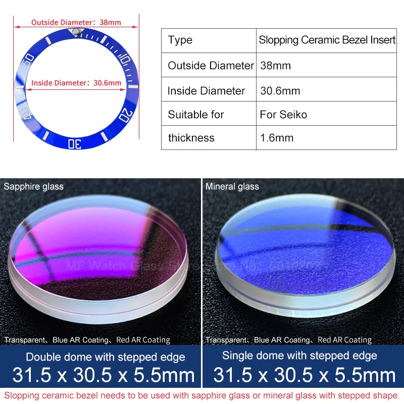Sloping Ceramic Bezel Insert 38*30.6mm MOD For Seiko brand SKX007  SKX009 Divers SUB Replacement of watch accessories parts