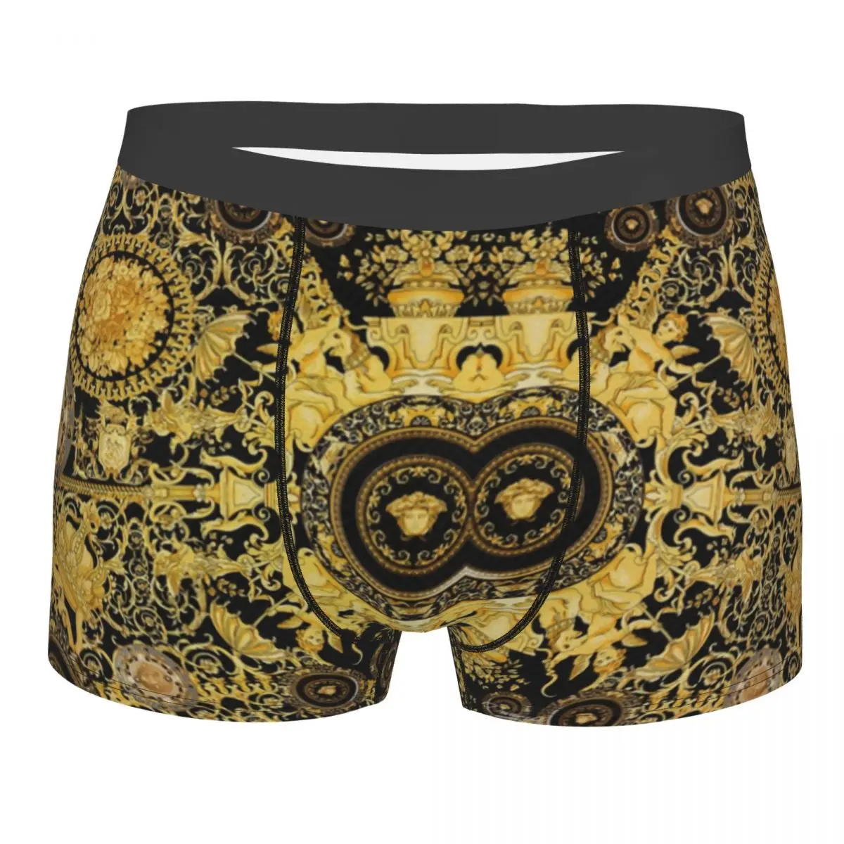 Male Sexy Decorative Design, Baroque, Gold, Luxurious, European Underwear Boxer Briefs Men Soft Shorts Underpants