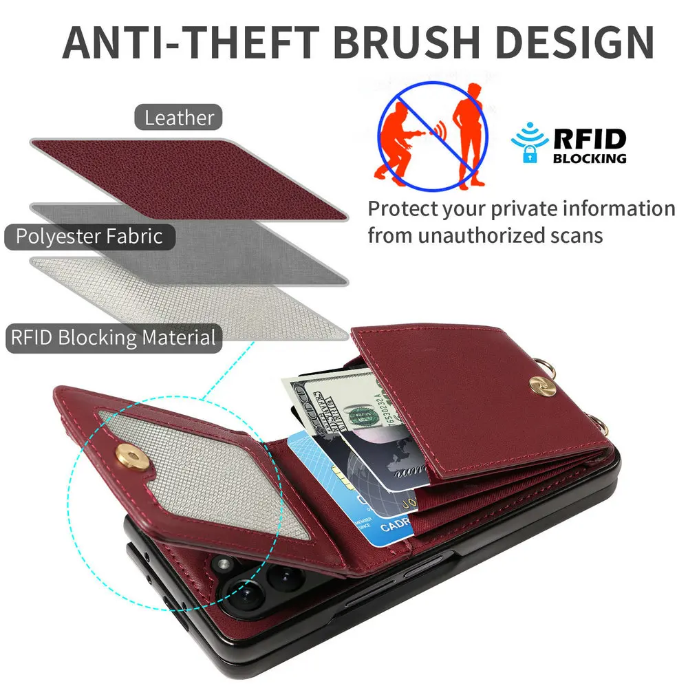 ZFold 5 2023 Zipper Wallet Card Coque for Samsung Z Fold5 Back Case RFID Funda Samsung Galaxy Z Fold 5 Leather Crossbody Cover