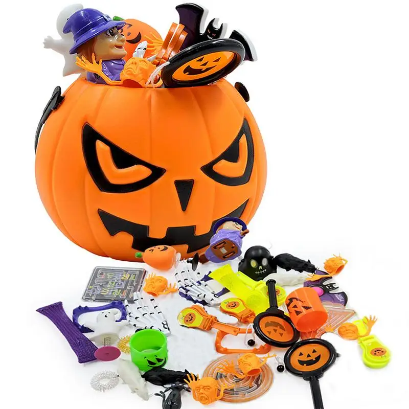 

Halloween Pumpkin Bucket 35PCS Halloween Prefilled Storage Buckets Portable Colorful Playset For Party Favors Game Halloween Toy