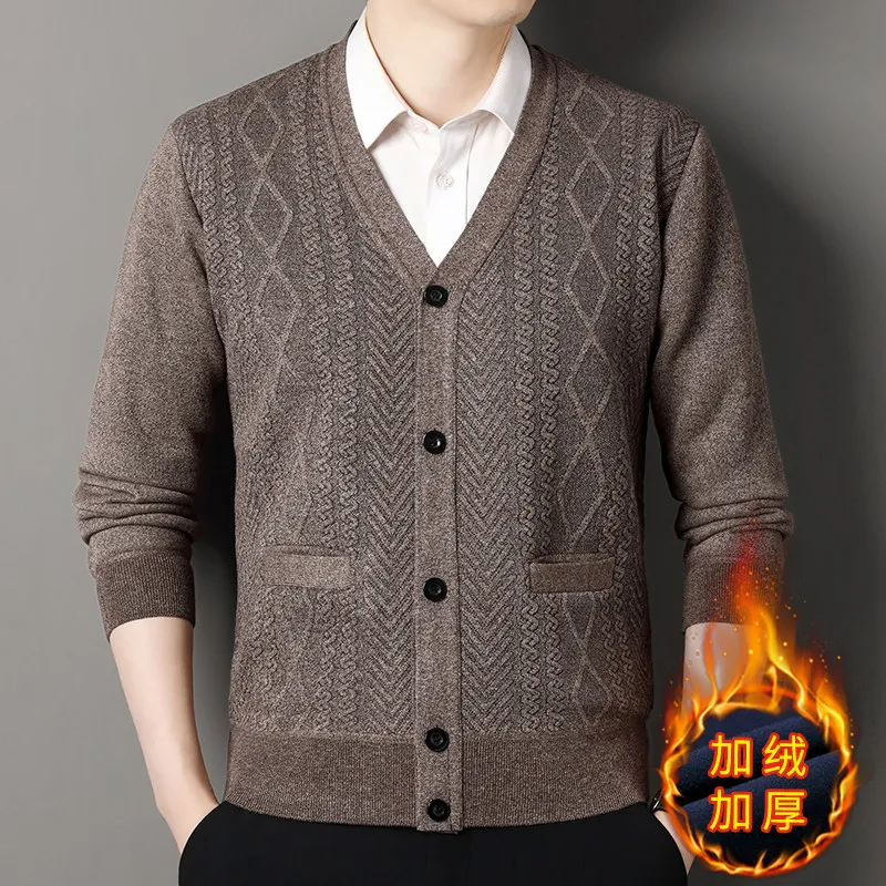 Korean Fashion Autumn Winter Sweaters Coats Men's V-Neck Solid Button High Street Casual Long Sleeve Loose Cardigan Knitted Tops