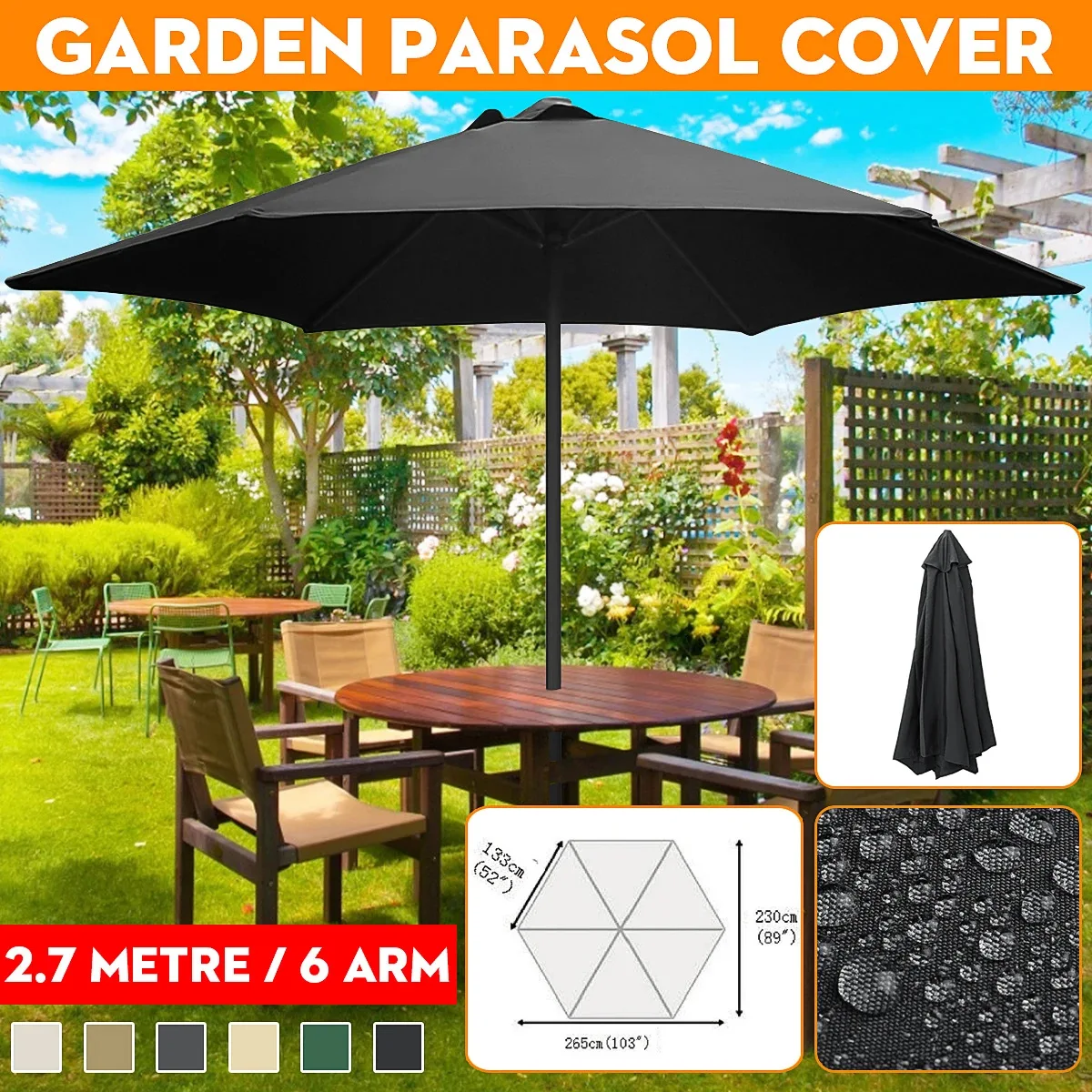 

2/3M Umbrella Replacement Sunshade Cover Outdoor Garden Canopy Waterproof Umbrella Covers 6/8Ribs Umbrella UV Protection Awning