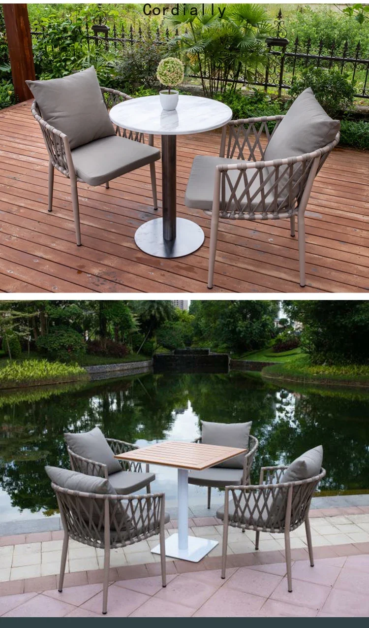 Outdoor balcony, dining table, chair, villa, hotel, garden, outdoor leisure rope woven rattan chair furniture