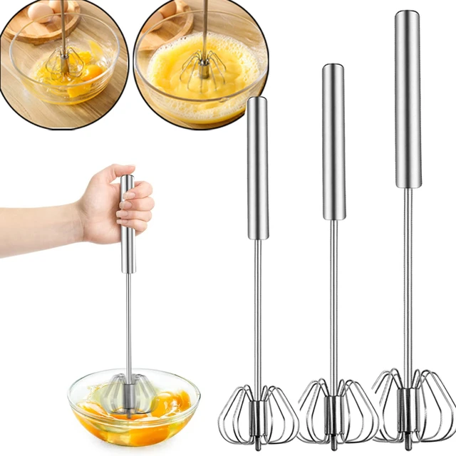 2PCS 10 inch Stainless Steel Whisk Semi-automatic Press Whisk, Wire Whisk,  Hand Push Rotary Blender, Mixer Egg Beater, Whisk for Cooking, Beater