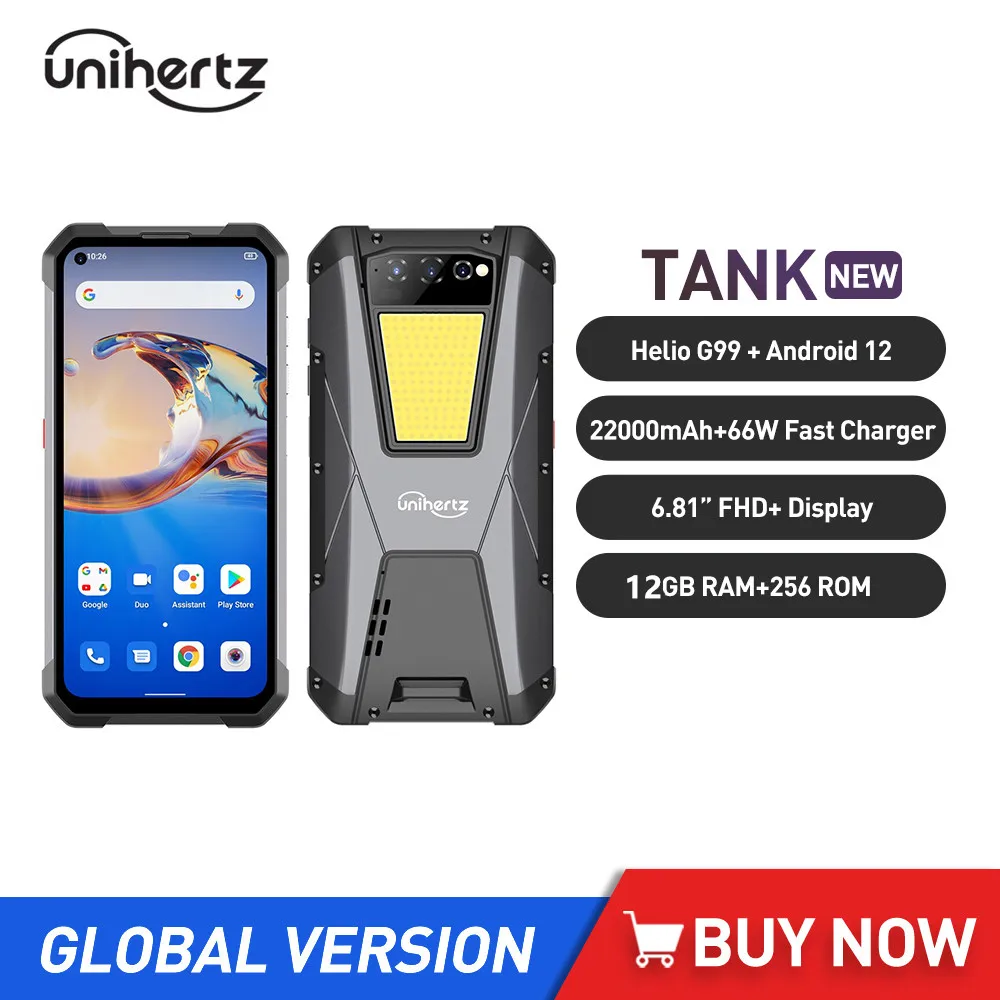 Unihertz TANK Larger Battery Rugged Smartphones 22000mAh Night Vision 108MP G99 8GB+256GB Android 12 Unlocked Mobile Phones unihertz tank