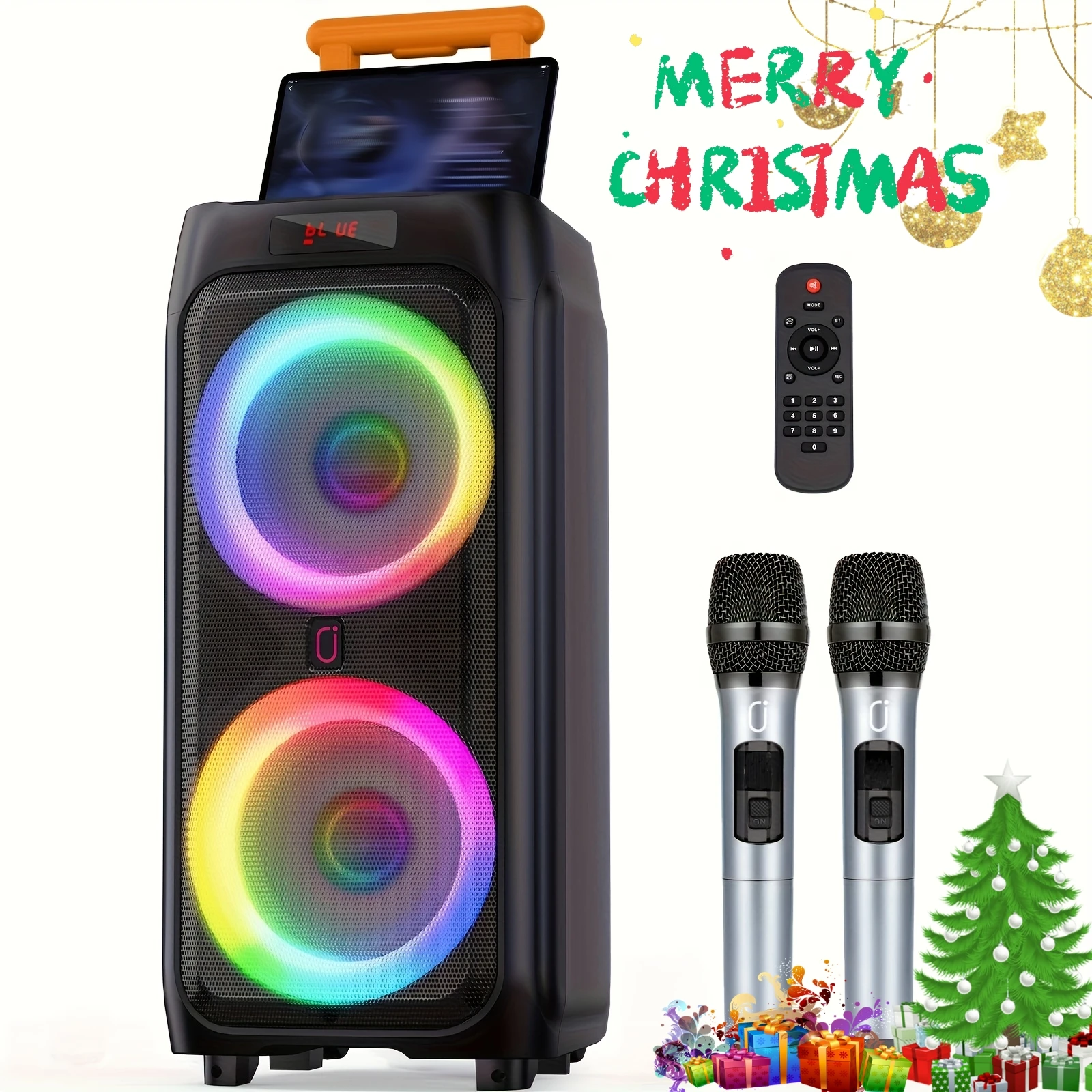 Machine à karaoké avec 2 microphones sans fil, haut-parleur Bluetooth Portable T9 pour adultes et enfants, système PA de grande fête avec lumières Disco 1
