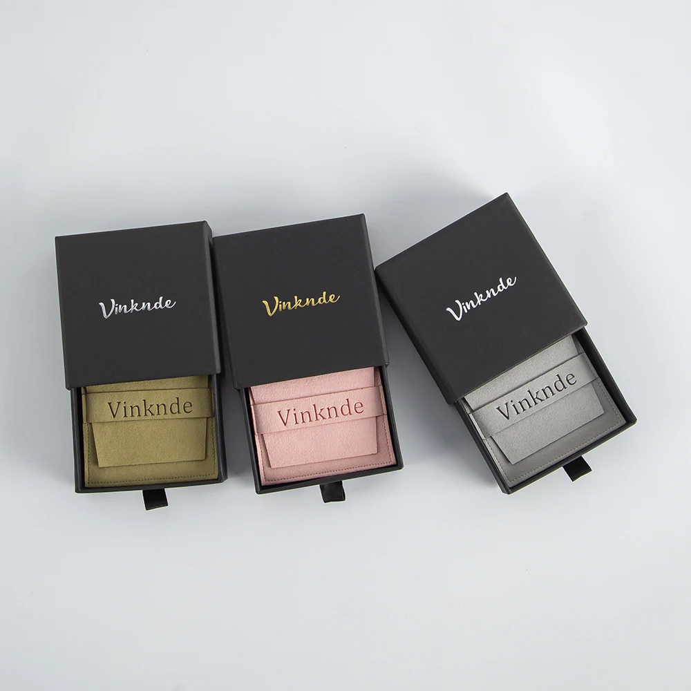 Personalisiertes Logo, 8 x 8 cm, Schmuckbeutel und 9 x 9 x 2,5 cm schwarze individuelle Schublade, Papierbox, bedruckt, Ringverpackung, Geschenkbeutel, Hochzeitsbevorzugung – Detail 7