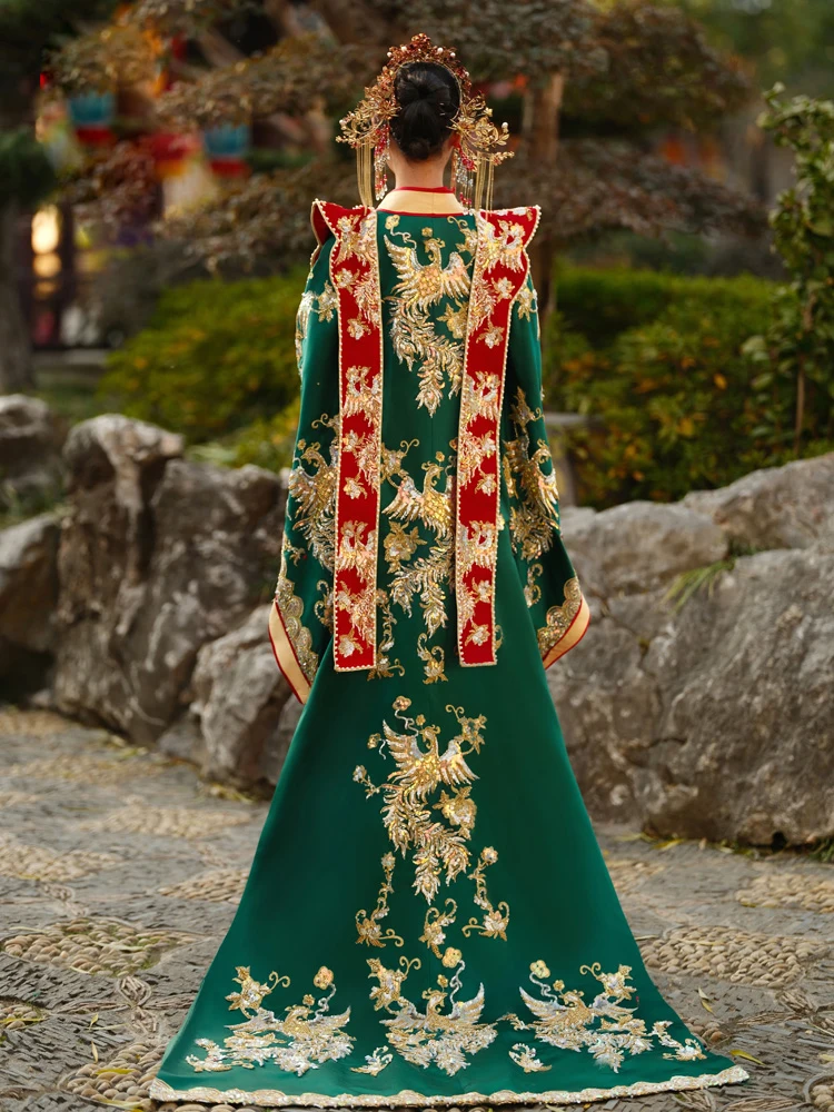Ancient China Ming Dynasty Hanfu Couple Vintage Green Red Costume Toast  Clothing Dragon and Phoenix Embroidery Wedding Dress - AliExpress 200000532