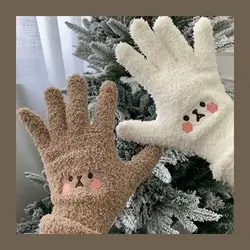 Winter And Autumn Plush Girl Gloves Warm Finger Gloves Embroidery Blush Bear Wool Mittens Student Cold Outdoor Cycling Gloves