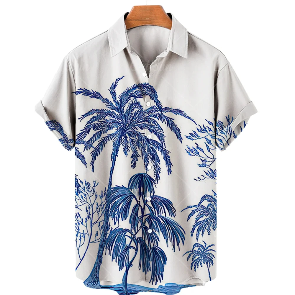 thumbnail image 1 of Camisa de manga corta con estampado 3D de árbol de coco para hombre, estilo hawaiano, para vacaciones en la playa, holgada, de talla grande, para verano de 2024, 1 of 5