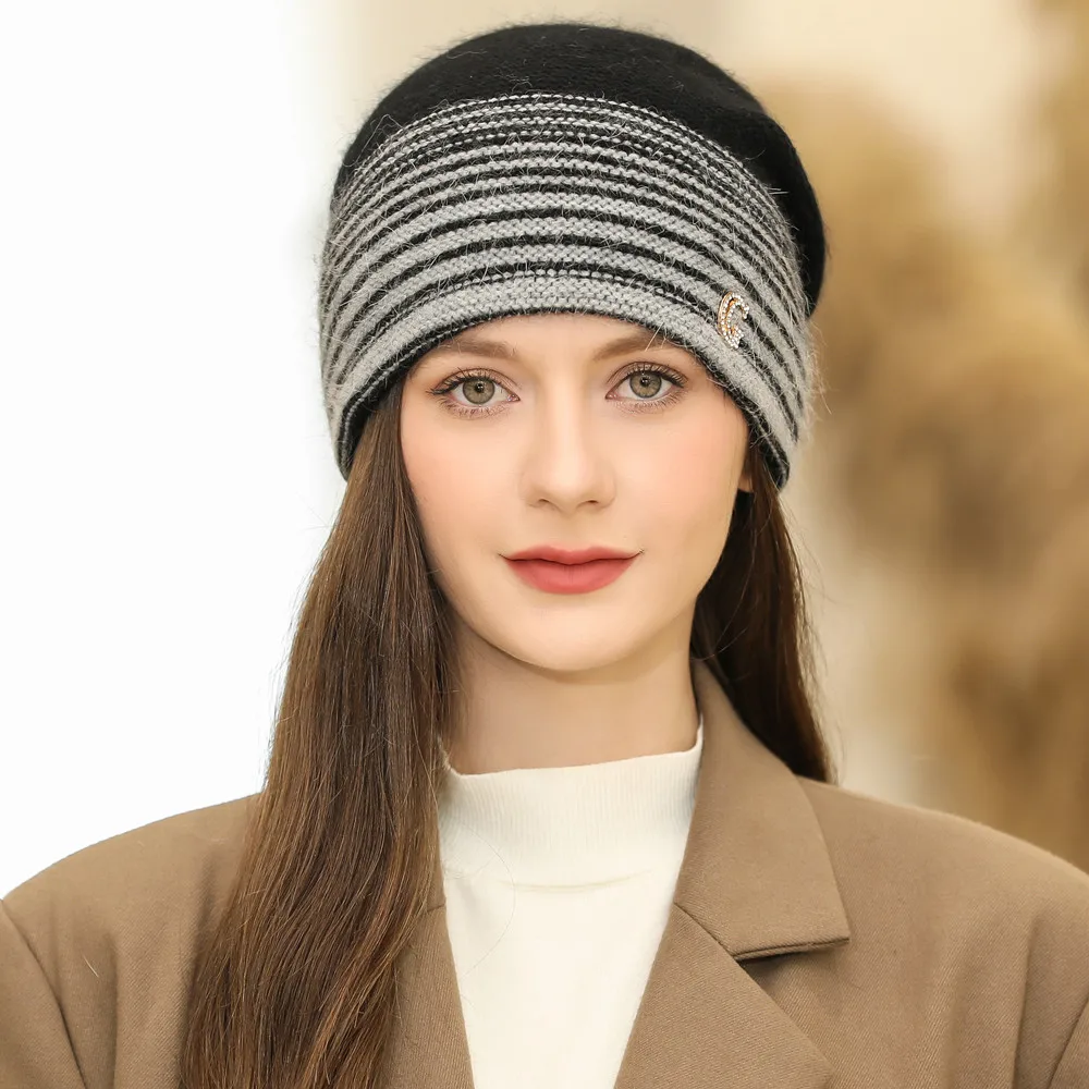 Gebreide muts voor dames winter met konijnenbont mix g-logo_voghion.com