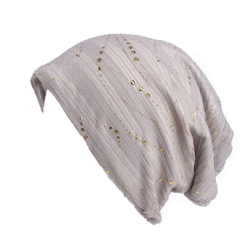 Spring/Summer Light Bright Thin Strip Decoration Double Fabric Breathable  Skullies & Beanies  Spring  Muslim BeaniesHat 6