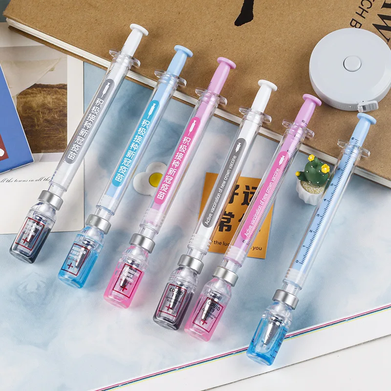 

9Pcs Syringe Gel Pen Simulation Eliminates Injection Syringe Shape Ballpoint Pen Black Signature Pen Simulation Vaccine Pens