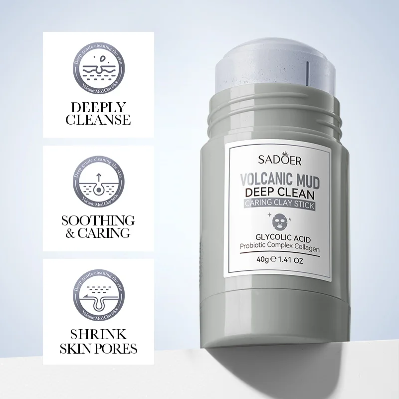SADOER Volcanic Mud  Face Masks Stick Clay Mask Shrink Pores Deep Blackhead Remover Facial Cleansing Moisturizing