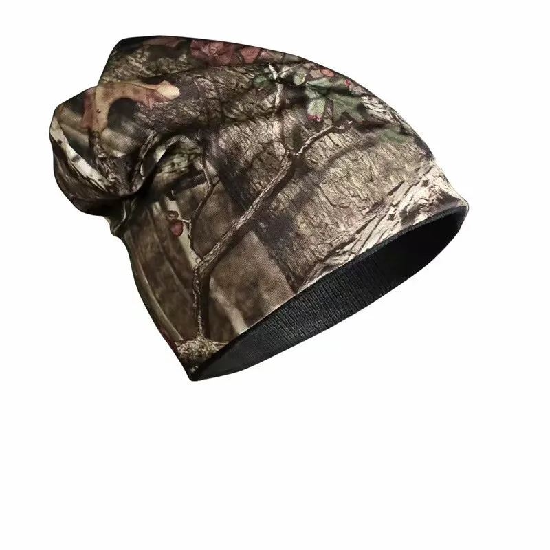 Winter Thermal Bionic Camouflage Hunting Fishing Head Cover Soft Breathable Lightweight Double-Sided Anti-Cold Knitted Hat