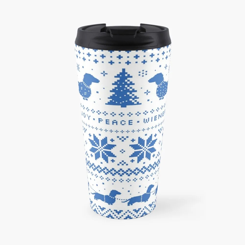 

Love Joy Peace Wiener Dogs | Blue and White Holiday Pattern Travel Coffee Mug Coffee Bowl Luxury Cup Luxury Coffee Cup Set