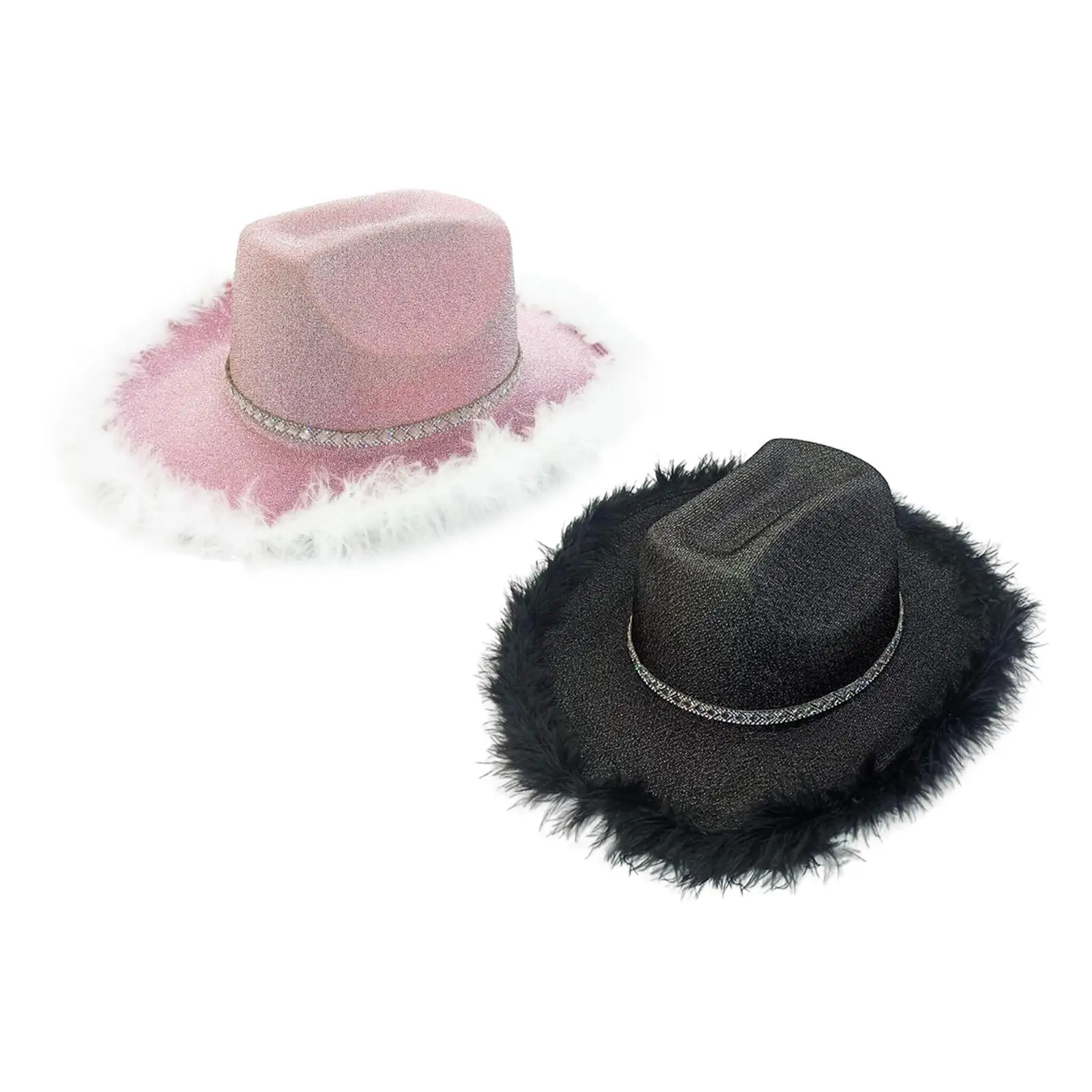 

Cowboy Hat Costume Wide Brim Cosplay Cowgirl Hat with Artificial Feather Trim for Ladies Girls Party Summer Playing Night Adult
