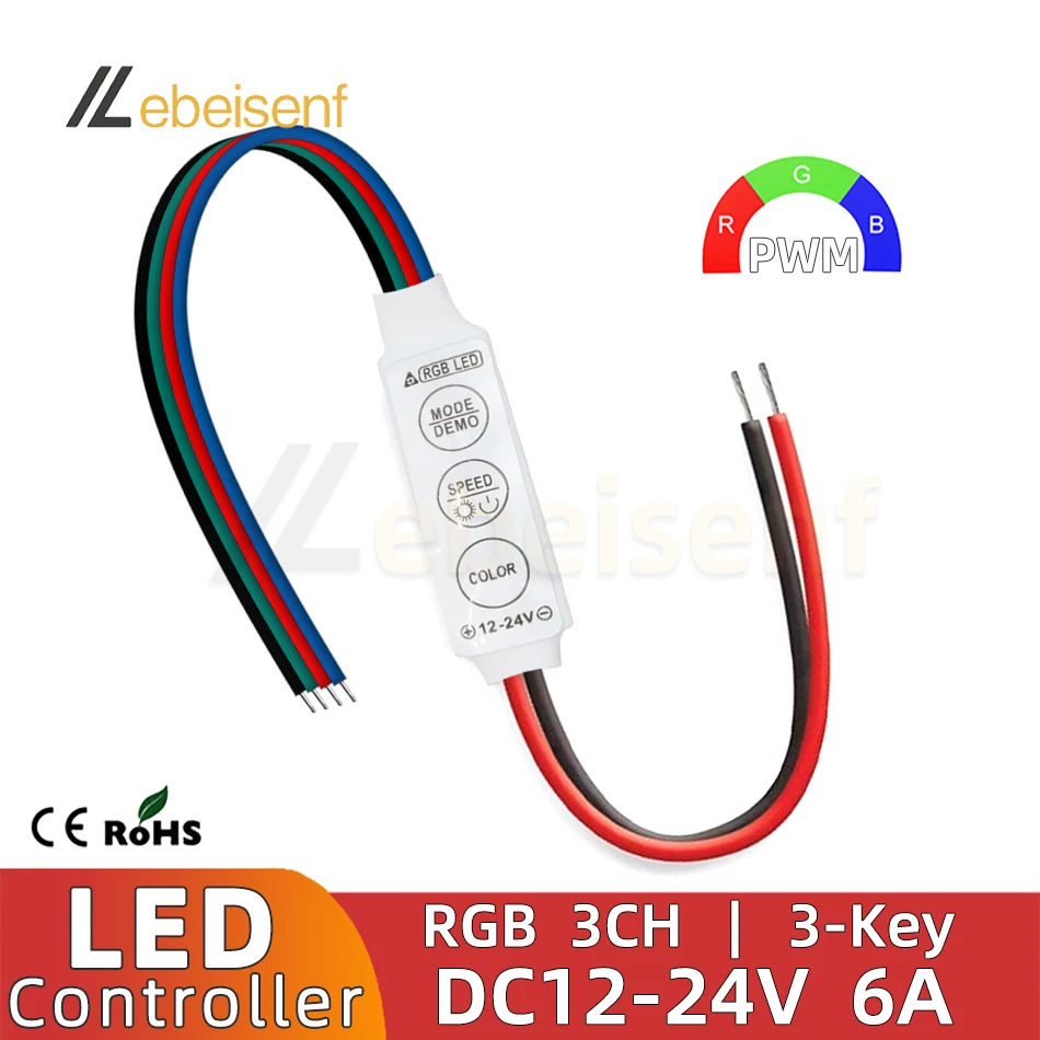 Mini 3 Tasti Rgb Controller Dc 12V 24V 6A Luminosità Dimmer Cavo A 4 Pin Per Tensione Costante Pwm Led 2835 5050 Striscia Di Colore