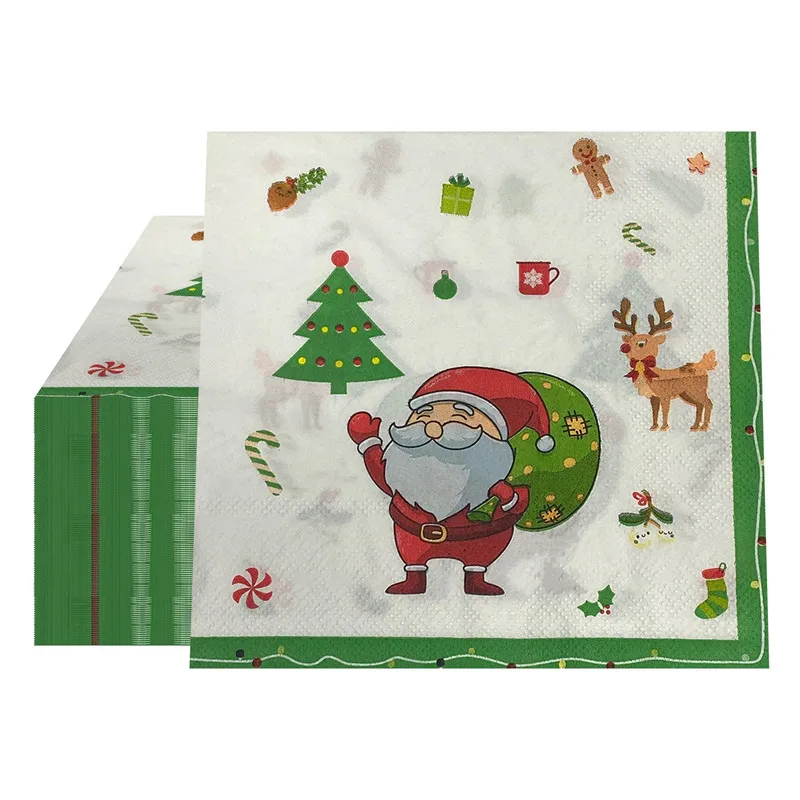 Christmas Napkins Paper Santa Claus Snowman Merry Christmas Decorations Home New Year Disposable Tableware Supplies 20pcs