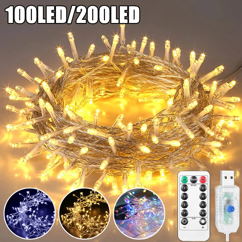 

5M Copper Wire String Lights Branch Tree Outdoor Silver Wire Fairy Lights for Cafe Bar Wedding Party Xmas Home Decorations