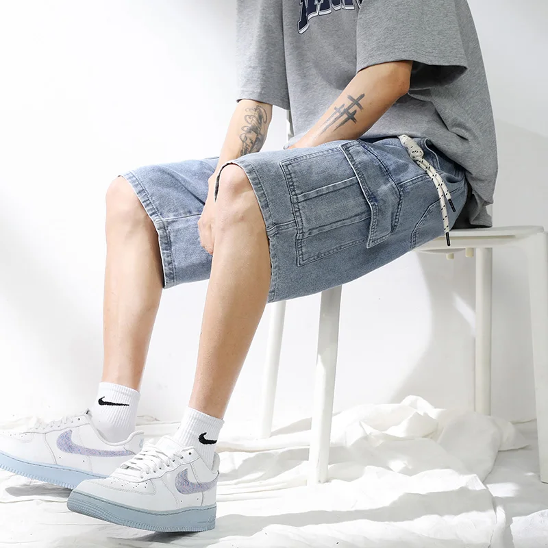 Men's Denim Shorts Summer Wide Leg Pants 2023 Casual Baggy Shorts Men Fashion Streetwear High Street Harajuku Hip Hop Pants