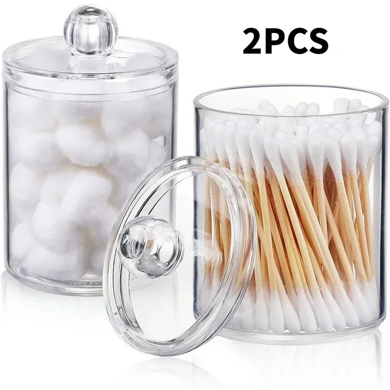 1/2pcs Cotton Swab Storage Box Makeup Jewelry Organizers Round Transparent Acrylic Jar Bathroom Cosmetic Home Organization