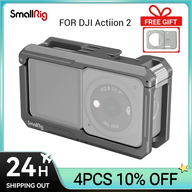 Smallrig Magnetic Action Câmera Cage Liberação Rápida Lock Mount Microfone de Luz Led Câmera Esportiva Dji Action 2