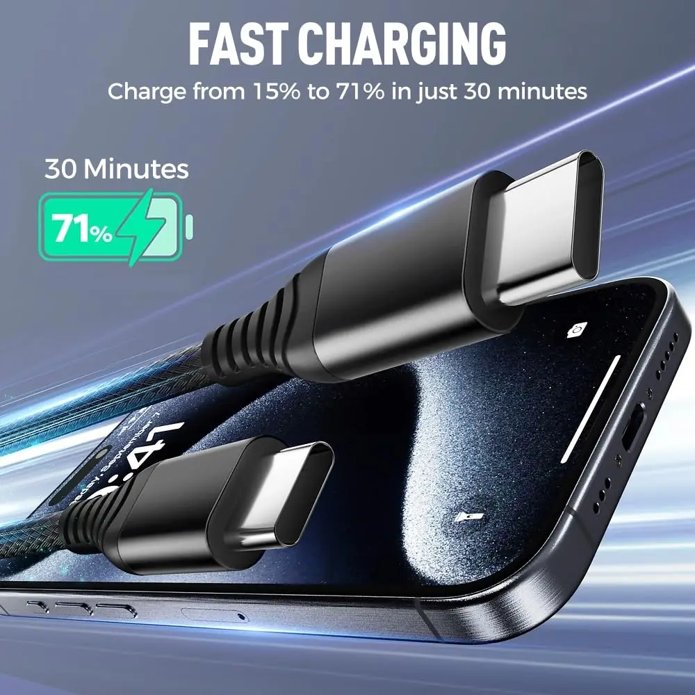 Versatile 100W Fast Charging Cable with Multi USB Type C & Micro IP Ports - Transparent 6A Data Charger Cord