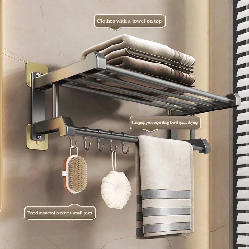 Towel Rack Bathroom No Drilling Towel Rack 40/50/60cm with Hook Multfuntional Wall Mounted Shelf Storage