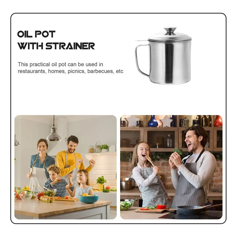Oil Container Bacon Grease Container Kitchen with Strainer for Store Meat Frying Oil and Cooking Grease Storage oil container