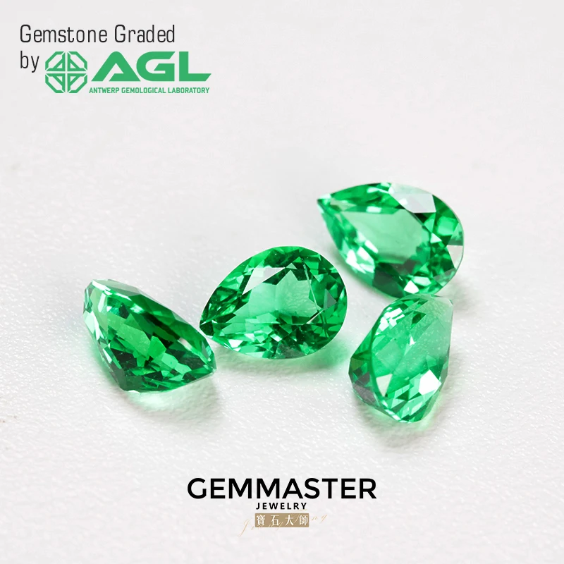 Pear Lab Grown Emerald Vivid Green With AGL certificate VVS VS Emerald Stone Hydrothermal Lab Colombia Color Green Stone