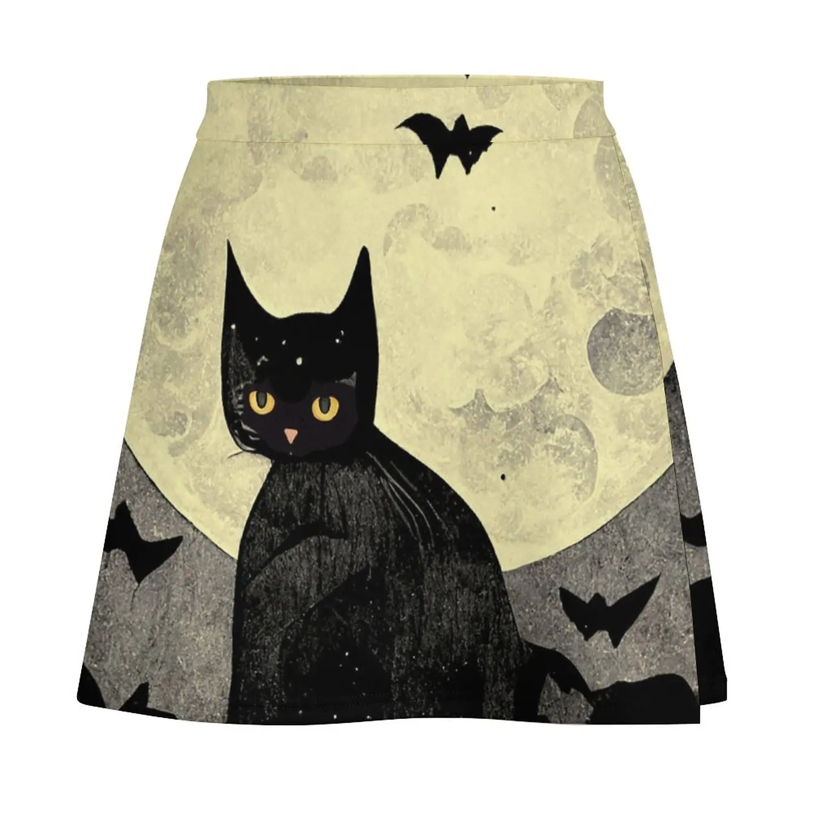 Halloween black cat in moonlight Mini Skirt School uniform mini denim skirt