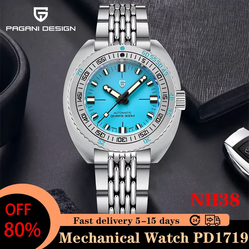 PAGANI DESIGN Men Mechanical Automatic Watch NH38 Sapphire Glass Stainless Steel Diving Chronograph PD1719