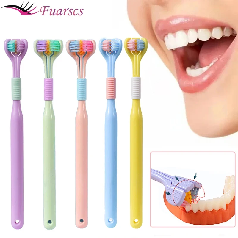 

1/2/3/5PCS Three-Sided Toothbrush Soft Bristle 360 Degree Adult Toothbrush Tongue Scraper Deep Cleaning Oral Care Teeth Brush