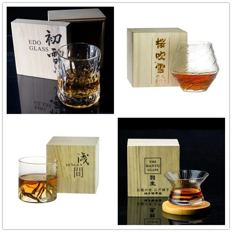 Dropshipping Whiskey Glass With Wooden Box Japanese Gift Wineglass Crystal Wine Glasses Chivas Brandy Snifter Cognac Tasting Cup 1