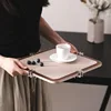 Nordic Creative Horsehair Tray Modern Simple Round Square Walnut Leather Tray Creative Home Furnishings Model Rooms Decorations 1