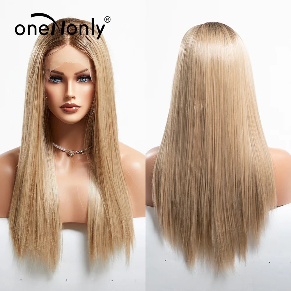 

oneNonly Synthetic Lace Front Wig Long Straight Brown Blonde Wigs for Women Daily Party Wedding Natural Hair High Density