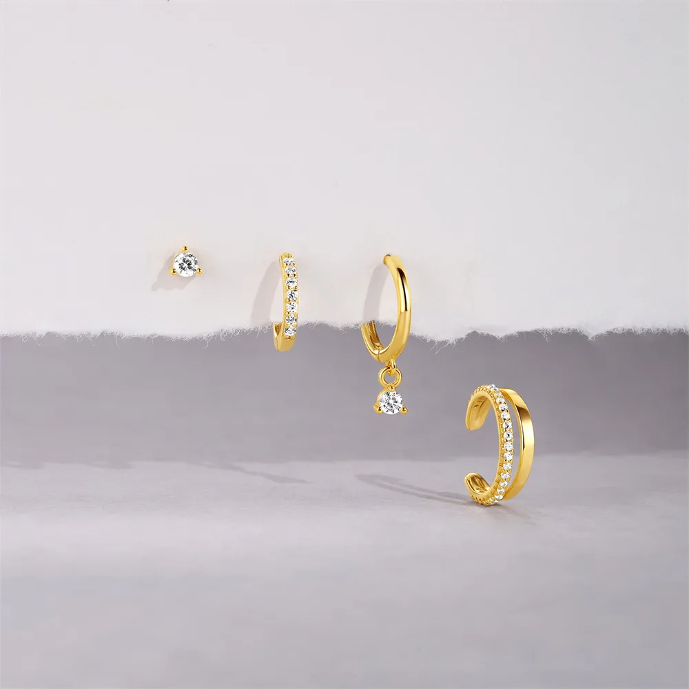 4PCS Trendy Gold Color Cartilage Huggie Hoop Earrings Set Tiny Hypoallergenic CZ Ear Cuff Studs for Women Cute Piercing Jewelry 5