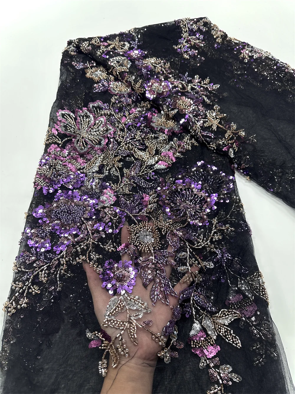chinese dress ladies Tish Gothic Wedding Dress  Black Sequin Lace Mermaid Gown with High Neck   A & M Enterprises Bridal